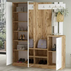 Mobile da ingresso Arcibaldo, 147x38h180 cm, Quercia e Bianco<Dmora Shop