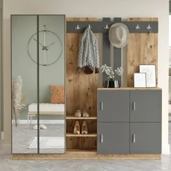 Mobile da ingresso Artin, 187x38h180 cm, Quercia e Antracite<Dmora Store