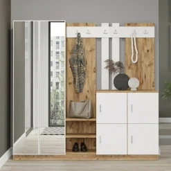 Mobile da ingresso Artin, 187x38h180 cm, Quercia e Bianco<Dmora Discount