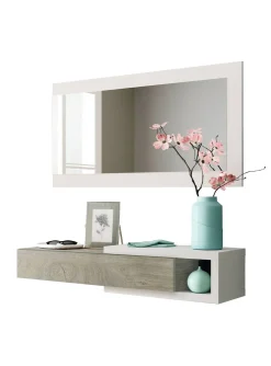 Mobile da ingresso Arty, 95x26h69 cm, Bianco e Rovere<Dmora Sale