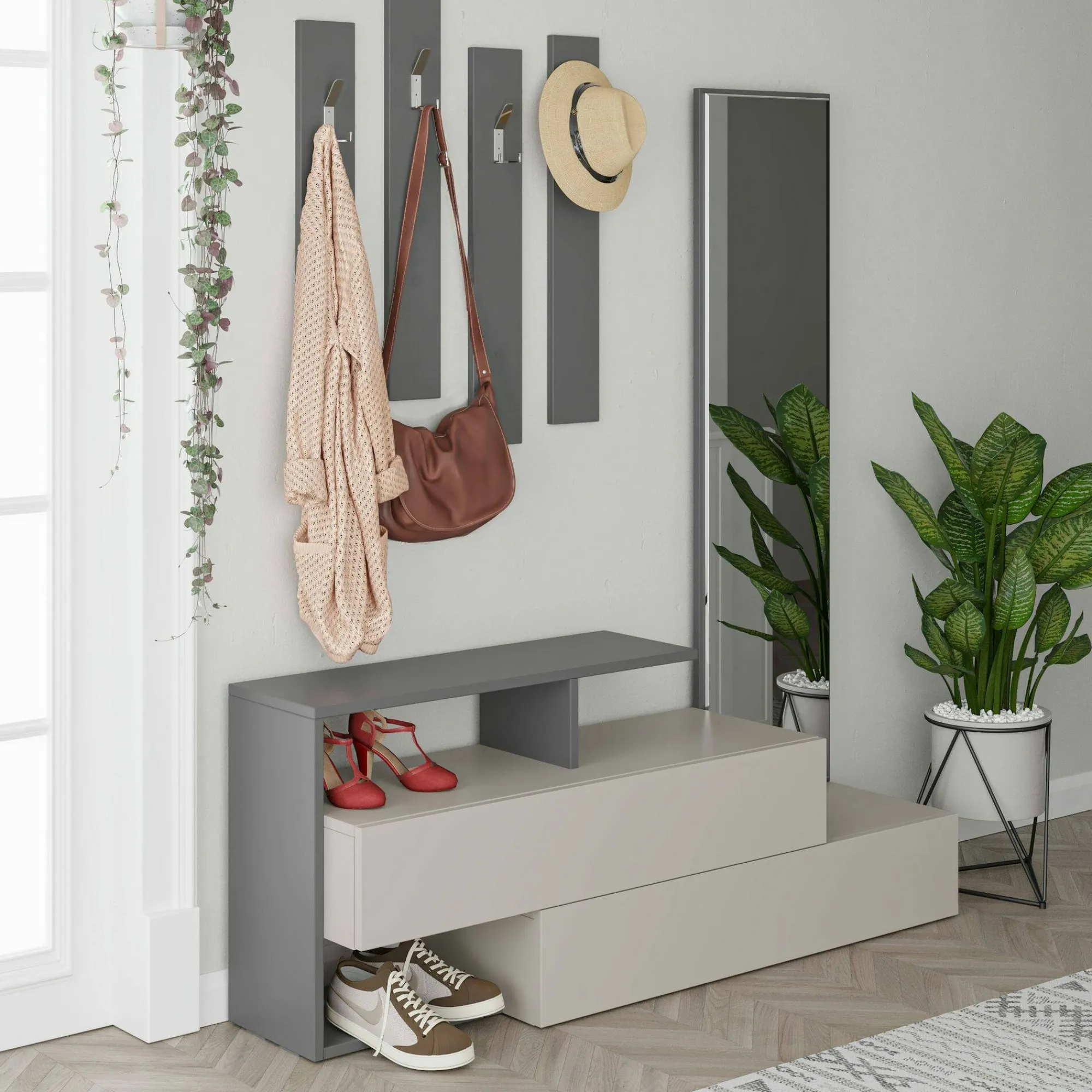 Mobile da ingresso Ascari, 137x35h55 cm, Tortora e Antracite<Dmora Store