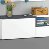 Mobile da ingresso Aska, cm 120x40h54, Bianco lucido e Ardesia<Dmora Online