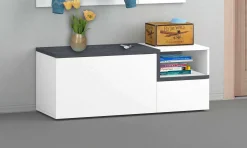 Mobile da ingresso Aska, cm 120x40h54, Bianco lucido e Ardesia<Dmora Online