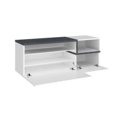 Mobile da ingresso Aska, cm 120x40h54, Bianco lucido e Ardesia<Dmora Online