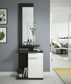 Mobile da ingresso Axell, 61x29h186 cm, Bianco e Grigio cenere<Dmora Store