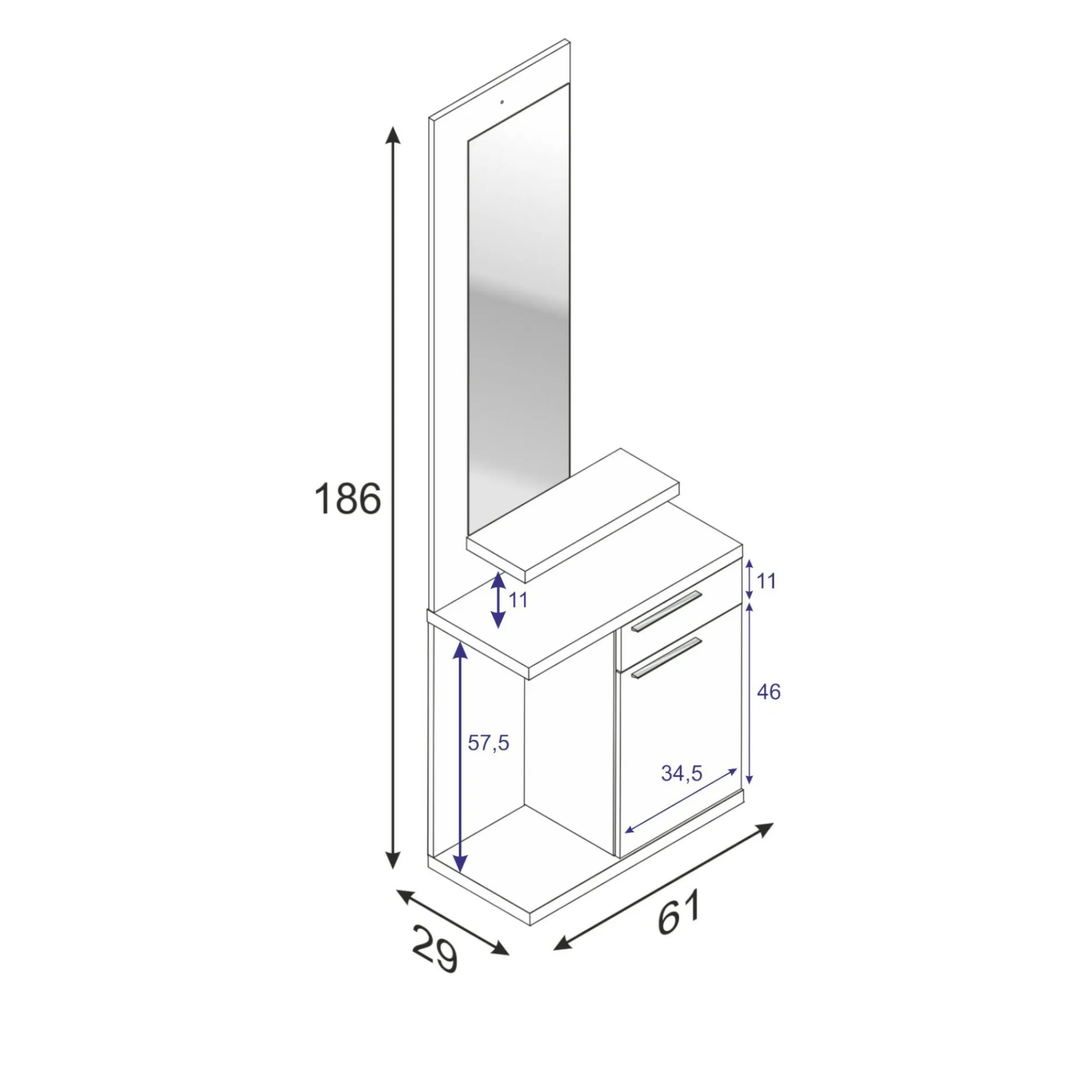 Mobile da ingresso Axell, 61x29h186 cm, Bianco e Grigio cenere<Dmora Store