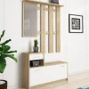 Mobile da ingresso con specchiera, entratina per atrio con scarpiera, Svuotatasche per piccoli appartamenti, cm 100x25h180, colore Bianco e Rovere<Dmora Best Sale