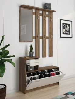 Mobile da ingresso Daa, 100x26h190 cm, Bianco e Quercia<Dmora Cheap