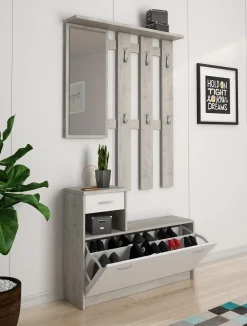 Mobile da ingresso Daa, 100x26h190 cm, Bianco e Cemento<Dmora Fashion