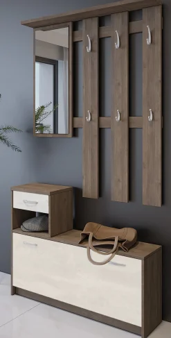 Mobile da ingresso Daa, 100x26h190 cm, Bianco e Quercia<Dmora Cheap