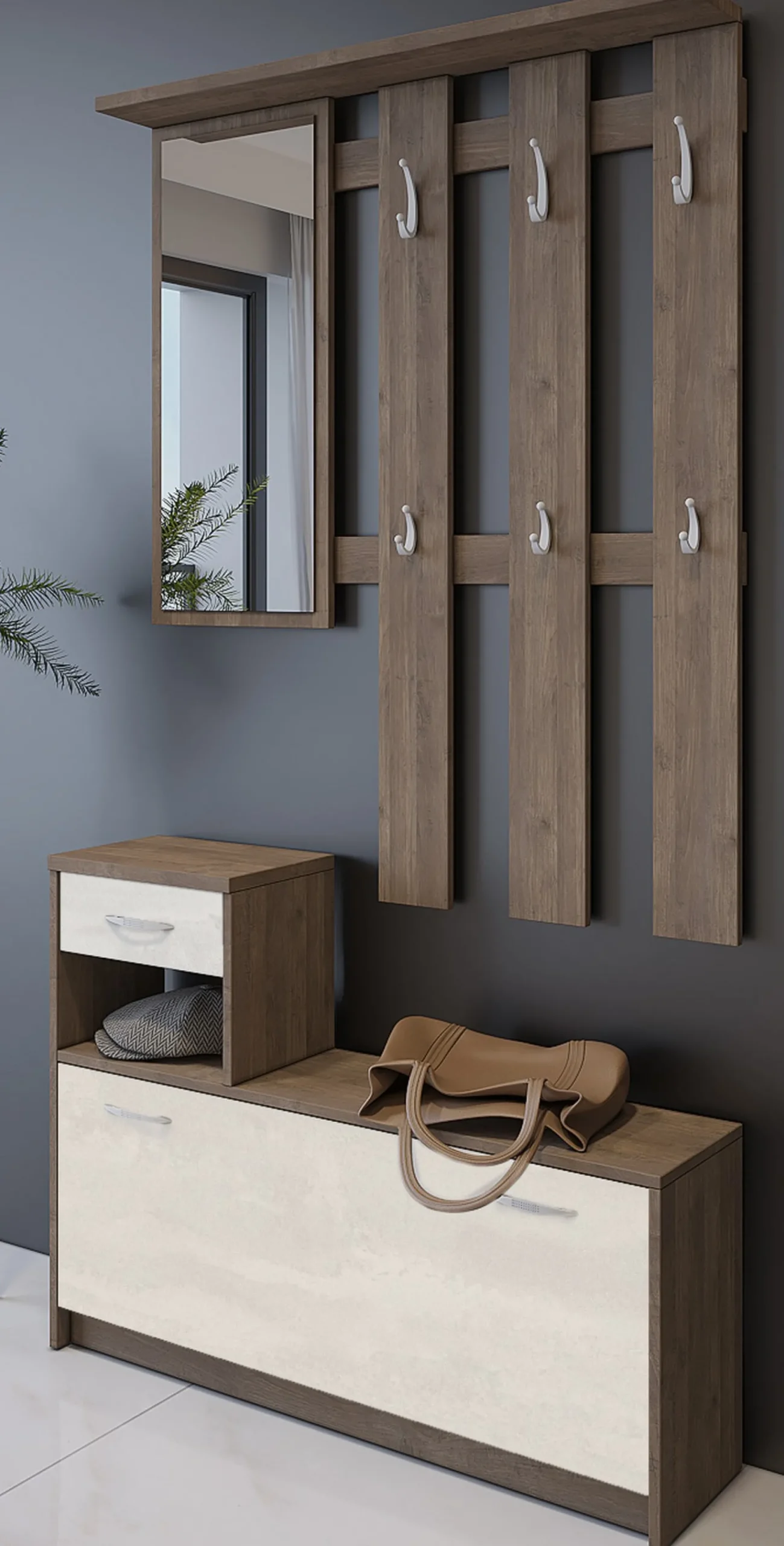 Mobile da ingresso Daa, 100x26h190 cm, Bianco e Quercia<Dmora Cheap