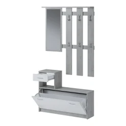Mobile da ingresso Daa, 100x26h190 cm, Bianco e Cemento<Dmora Fashion