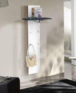 Mobile da ingresso Daaneslan, cm 50x27h140, Bianco lucido e Ardesia<Dmora Best