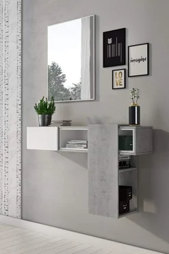 Mobile da ingresso Daba, 100x31h75 cm, Cemento e Bianco<Dmora Store