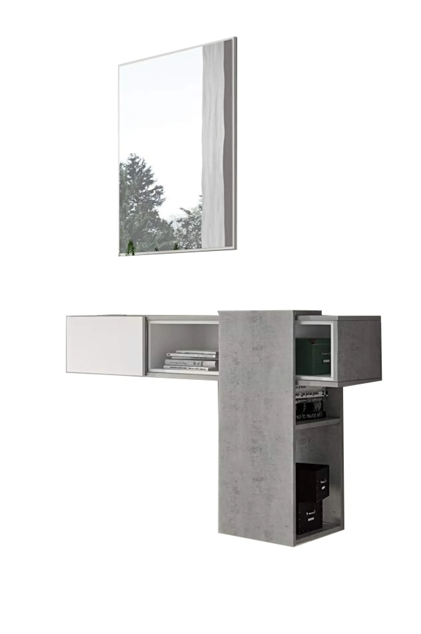 Mobile da ingresso Daba, 100x31h75 cm, Cemento e Bianco<Dmora Store