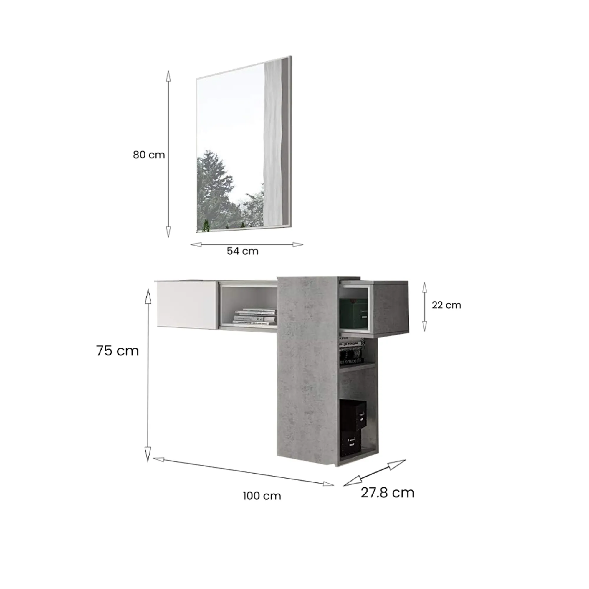 Mobile da ingresso Daba, 100x31h75 cm, Cemento e Bianco<Dmora Store