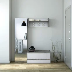Mobile da ingresso Dap, Cm 50x32h182, Cemento e Bianco<Dmora Sale