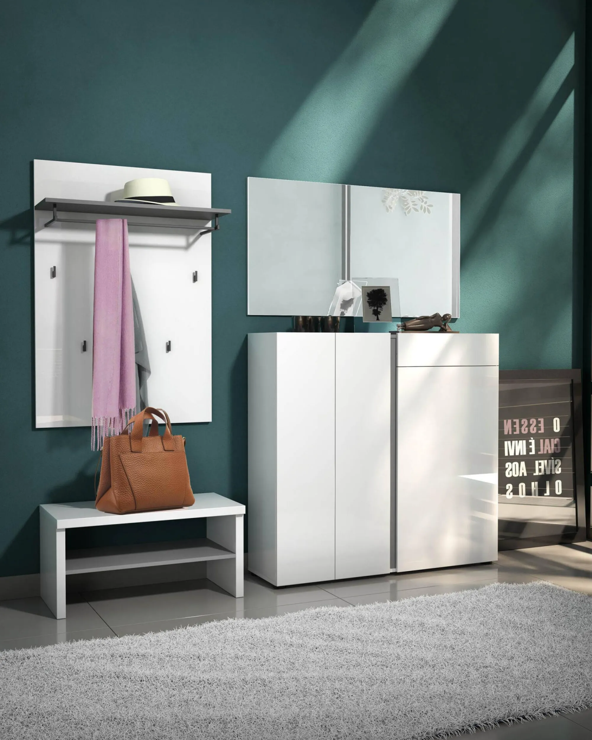 Mobile da ingresso Dbara, 80x40h40 cm, Bianco lucido e Antracite<Dmora Cheap