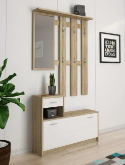 Mobile da ingresso Dbiagin, 100x25h180 cm, Rovere e Bianco<Dmora Best