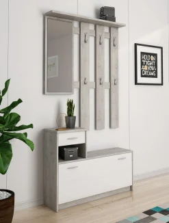 Mobile da ingresso Dbiagin, 100x25h180 cm, Cemento e Bianco<Dmora Store