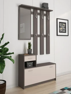 Mobile da ingresso Dbiagin, 100x25h180 cm, Antracite e Bianco<Dmora Hot