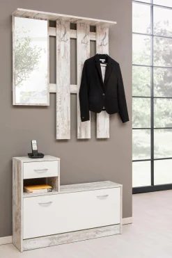 Mobile da ingresso Dbiagin, 100x25h180 cm, Betulla e Bianco<Dmora Cheap