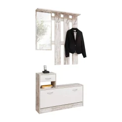 Mobile da ingresso Dbiagin, 100x25h180 cm, Betulla e Bianco<Dmora Cheap