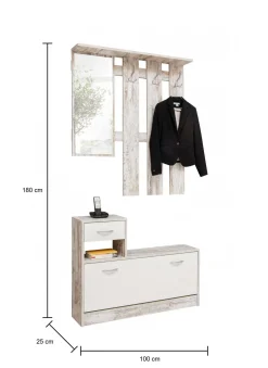 Mobile da ingresso Dbiagin, 100x25h180 cm, Betulla e Bianco<Dmora Cheap