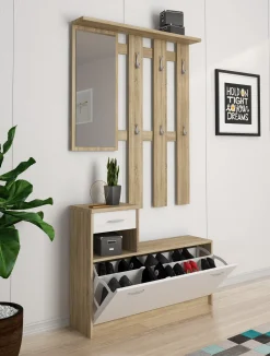 Mobile da ingresso Dbiagin, 100x25h180 cm, Rovere e Bianco<Dmora Best
