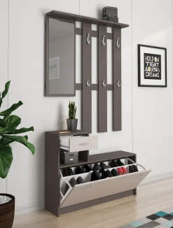 Mobile da ingresso Dbiagin, 100x25h180 cm, Antracite e Bianco<Dmora Hot