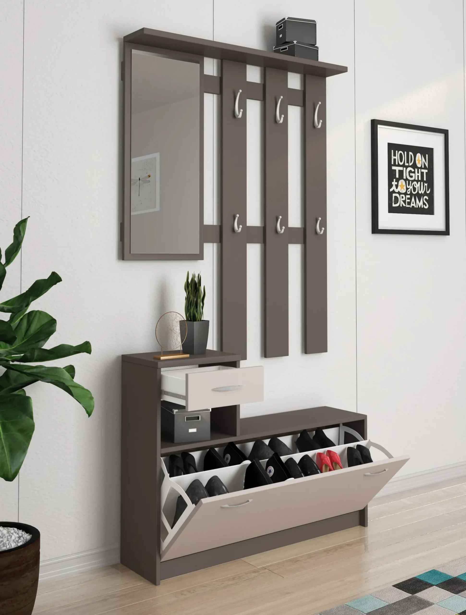 Mobile da ingresso Dbiagin, 100x25h180 cm, Antracite e Bianco<Dmora Hot