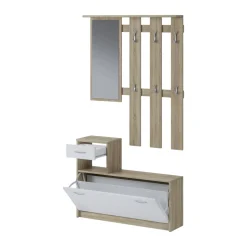Mobile da ingresso Dbiagin, 100x25h180 cm, Rovere e Bianco<Dmora Best