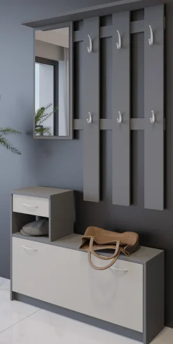 Mobile da ingresso Dbiagin, 100x25h180 cm, Antracite e Bianco<Dmora Hot