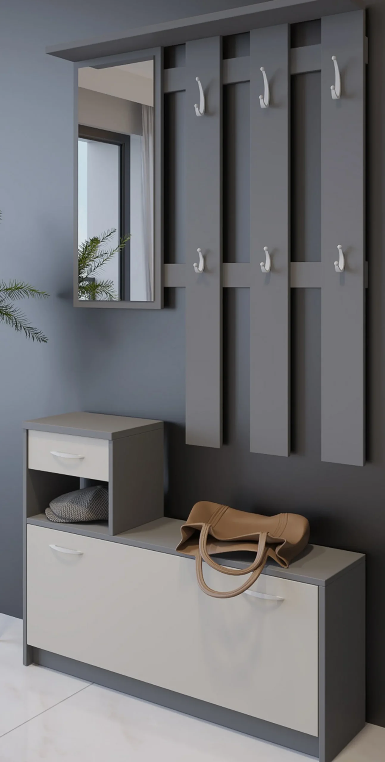 Mobile da ingresso Dbiagin, 100x25h180 cm, Antracite e Bianco<Dmora Hot