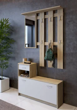 Mobile da ingresso Dbiagin, 100x25h180 cm, Rovere e Bianco<Dmora Best