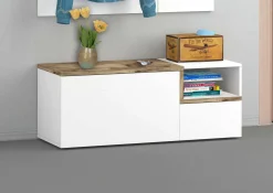 Mobile da ingresso Ddarmia, cm 120x40h54, Bianco lucido e Acero<Dmora Discount