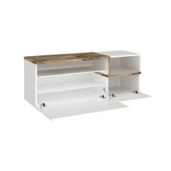 Mobile da ingresso Ddarmia, cm 120x40h54, Bianco lucido e Acero<Dmora Discount