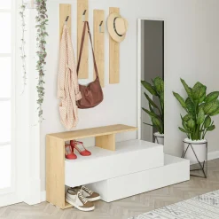 Mobile da ingresso Dmartíne, 137x35h55 cm, Bianco e Rovere<Dmora Sale