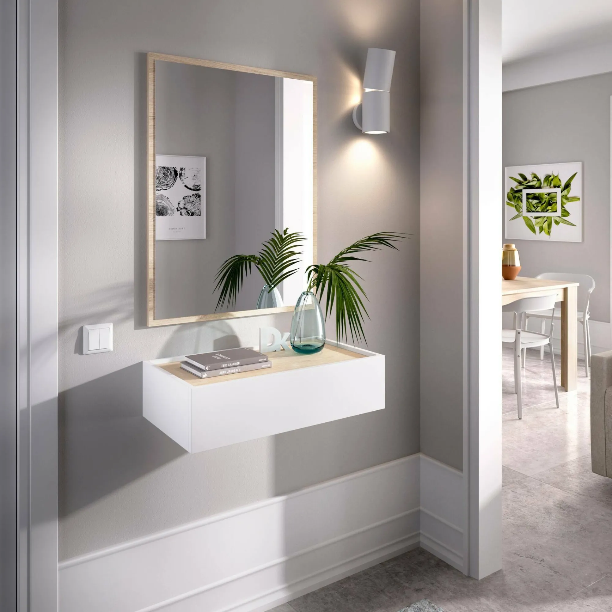 Mobile da ingresso Dmujesa, 33x63h16 cm, Bianco e Rovere<Dmora Best