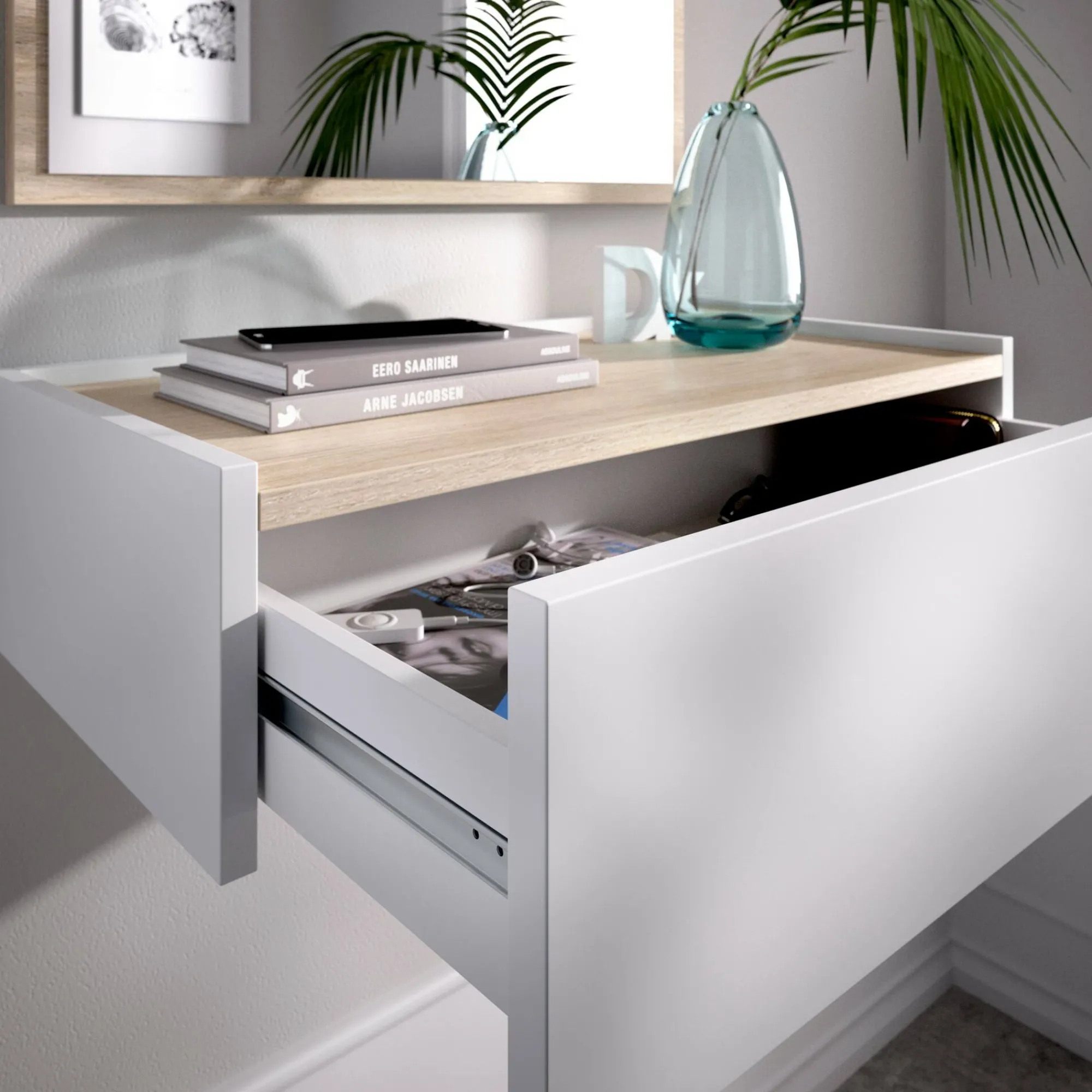 Mobile da ingresso Dmujesa, 33x63h16 cm, Bianco e Rovere<Dmora Best