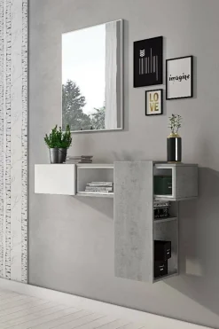 Mobile da ingresso Dpinz, 100x27h75 cm, Cemento e Bianco<Dmora Clearance