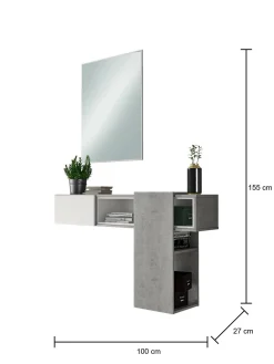 Mobile da ingresso Dpinz, 100x27h75 cm, Cemento e Bianco<Dmora Clearance