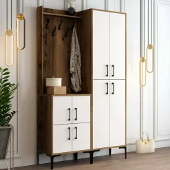Mobile da ingresso Eufemia, 120x35h200 cm, Noce e Bianco<Dmora Clearance