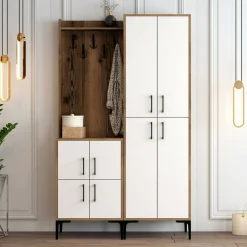 Mobile da ingresso Eufemia, 120x35h200 cm, Noce e Bianco<Dmora Clearance