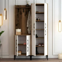 Mobile da ingresso Eufemia, 120x35h200 cm, Noce e Bianco<Dmora Clearance