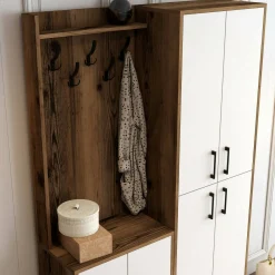 Mobile da ingresso Eufemia, 120x35h200 cm, Noce e Bianco<Dmora Clearance
