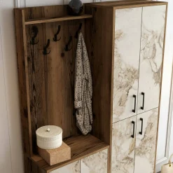 Mobile da ingresso Eufemia, 120x35h200 cm, Noce e Bianco Marmo<Dmora Outlet