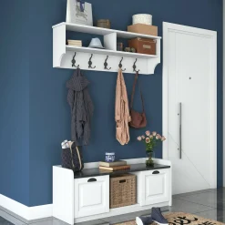 Mobile da ingresso Frank, 120x22 h37 cm, Bianco e Grigio<Dmora Online