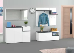 Mobile da ingresso Graziella, cm 120x40h54, Bianco lucido e Ardesia<Dmora Discount