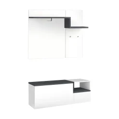 Mobile da ingresso Graziella, cm 120x40h54, Bianco lucido e Ardesia<Dmora Discount